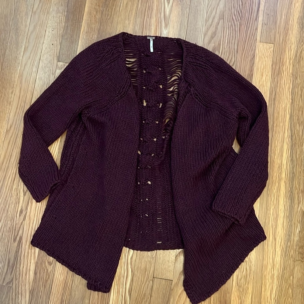 Free People maroon crochet knit sweater size small